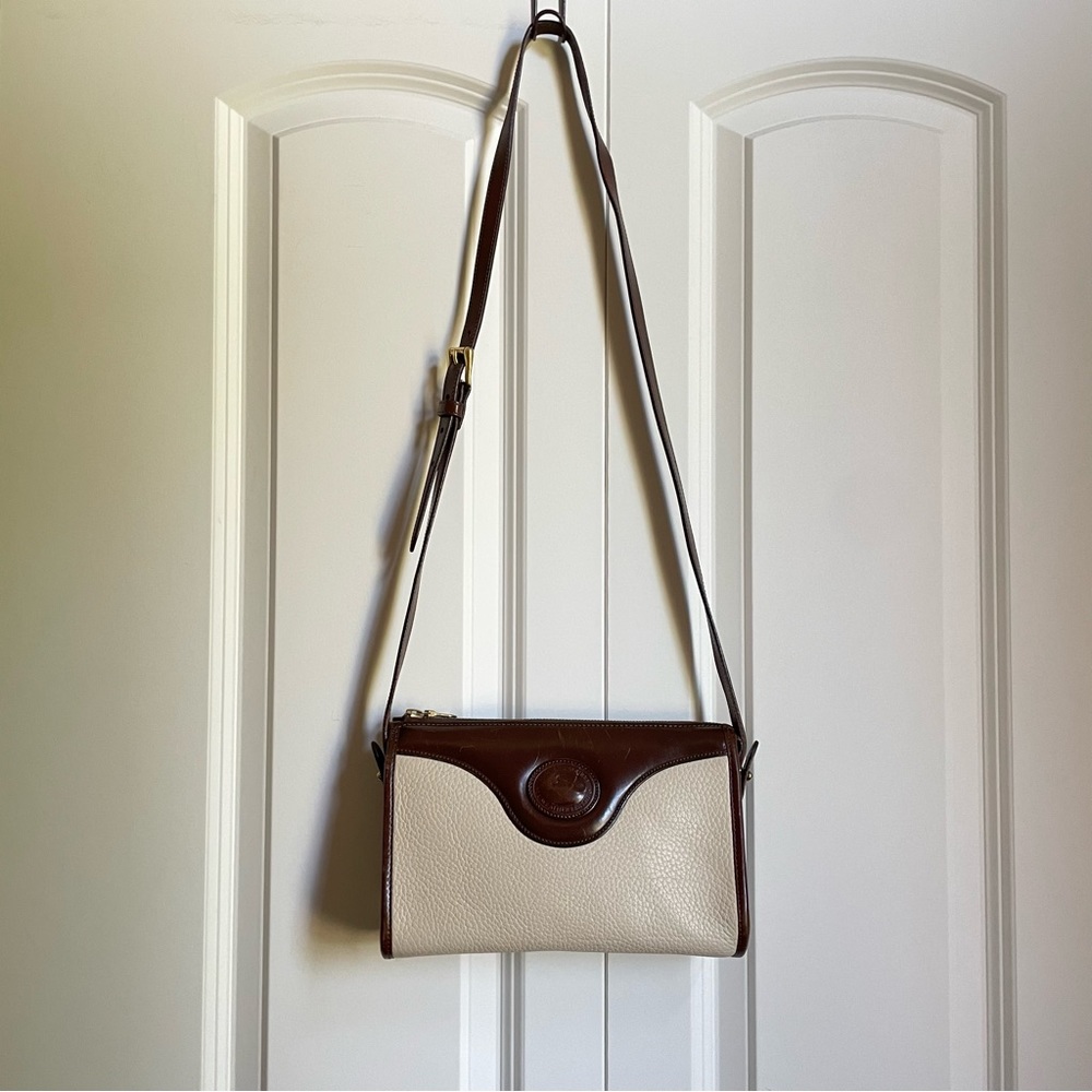 Vintage Dooney & Bourke all weather leather crossbody bag - cream and dark brown